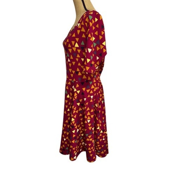 LuLaRoe Nicole Dress 2XL Maroon Geometric Fit Flare Stretch Casual Skater - Picture 6 of 9